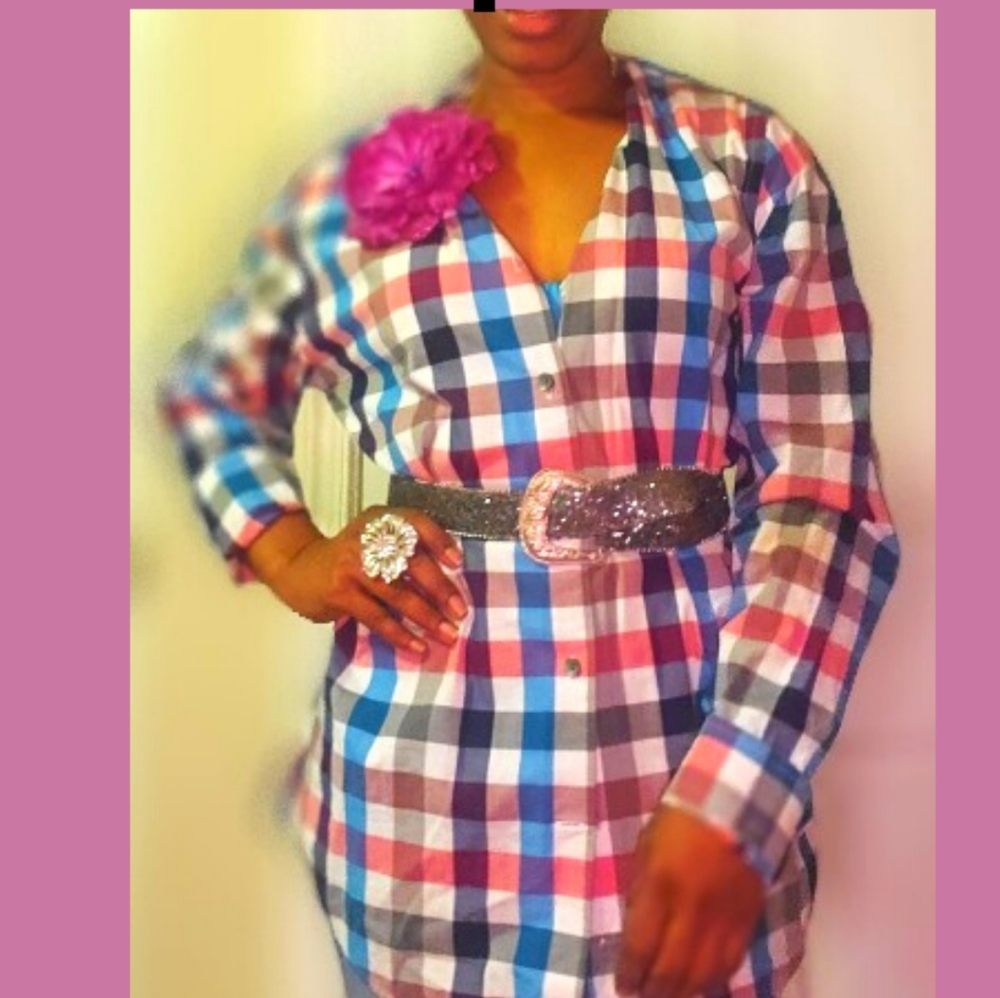 Medium Express Multi Colorbutton Down Shirt - image 3